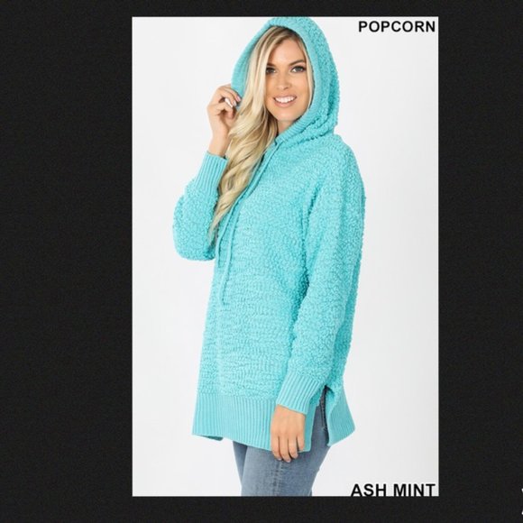 Hooded Long Sleeve Popcorn Sweater 